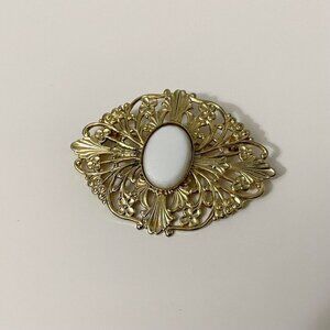 Vintage Filigree Brooch White Stone Unmarked Pin